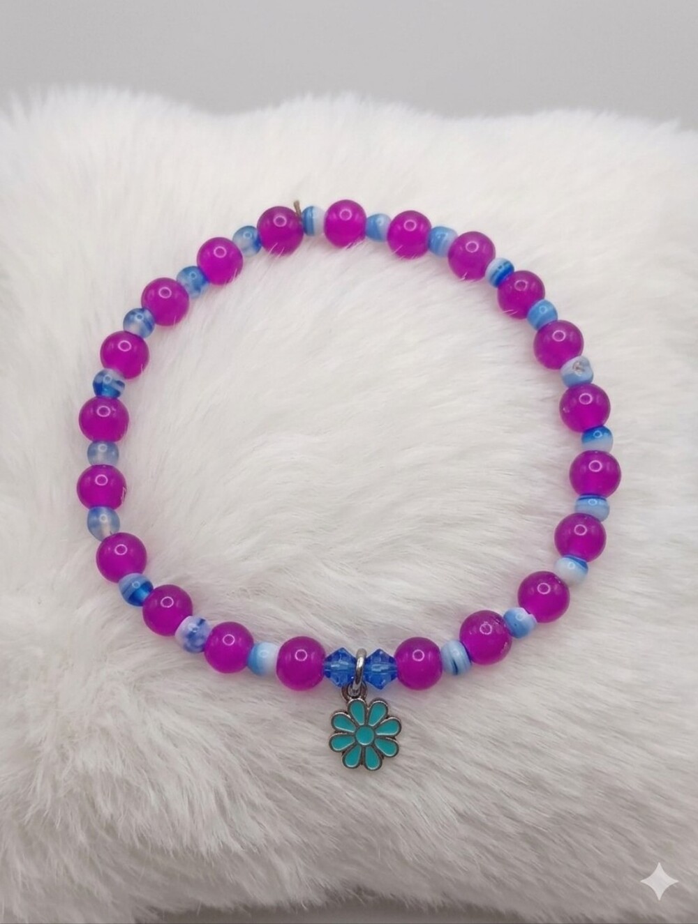 Handmade Pink and Blue Beaded Flower Bracelet
